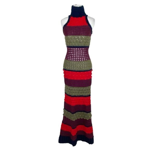 Frederick Anderson Striped Angora Hand Crochet Cowl Neck Maxi Dress Size S - Picture 4 of 7